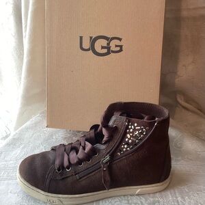 Ugg Uggs BLANEY High Top Suede Sneakers Booties Choc Brown Size 6 EUC Crystals